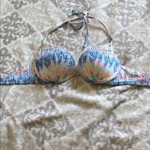 Sparkly bathing suit top with metal clasp